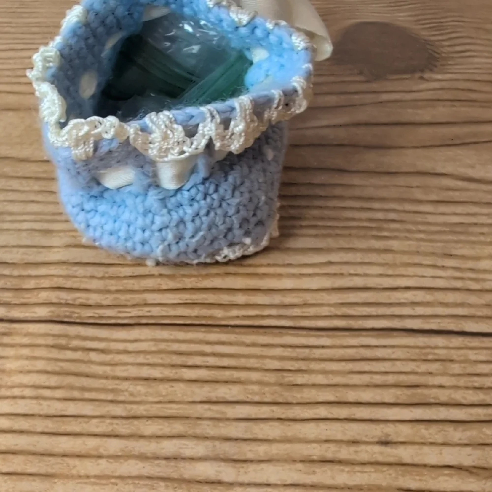 Vintage Crochet Handmade Blue Baby Booties with Ribbon